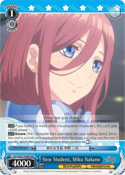 Image for New Student, Miku Nakano (RRR) (The Quintessential Quintuplets) (5HY/W83-TE48R RRR) - Weiss Schwarz