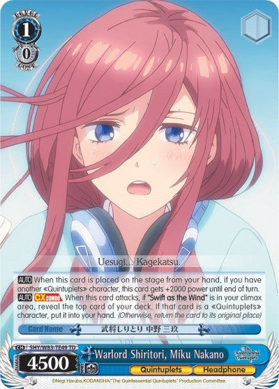 Image for Warlord Shiritori, Miku Nakano (The Quintessential Quintuplets) (5HY/W83-TE49 TD) - Weiss Schwarz