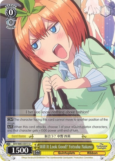 Image for Will It Look Good? Yotsuba Nakano (The Quintessential Quintuplets) (5HY/W83-E013 U) - Weiss Schwarz