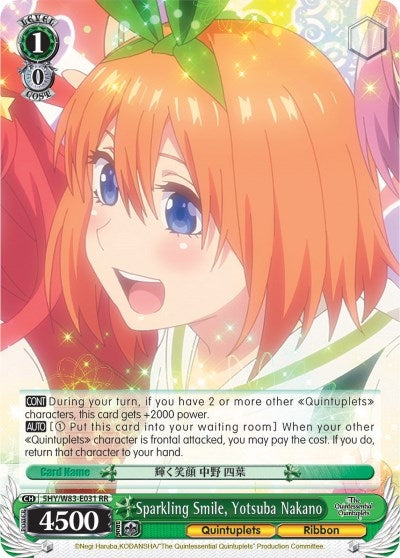 Image for Sparkling Smile, Yotsuba Nakano (The Quintessential Quintuplets) (5HY/W83-E031 RR) - Weiss Schwarz