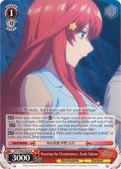 Image for Knowing the Circumstances, Itsuki Nakano (The Quintessential Quintuplets) (5HY/W83-E070 R) - Weiss Schwarz