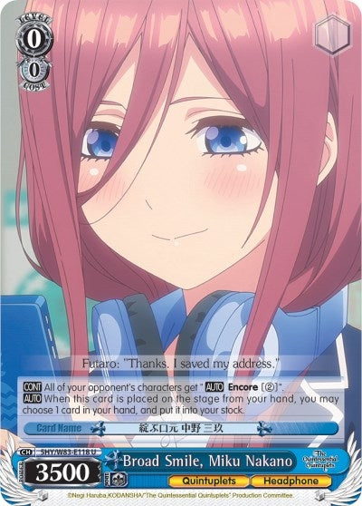 Image for Broad Smile, Miku Nakano (The Quintessential Quintuplets) (5HY/W83-E118 U) - Weiss Schwarz
