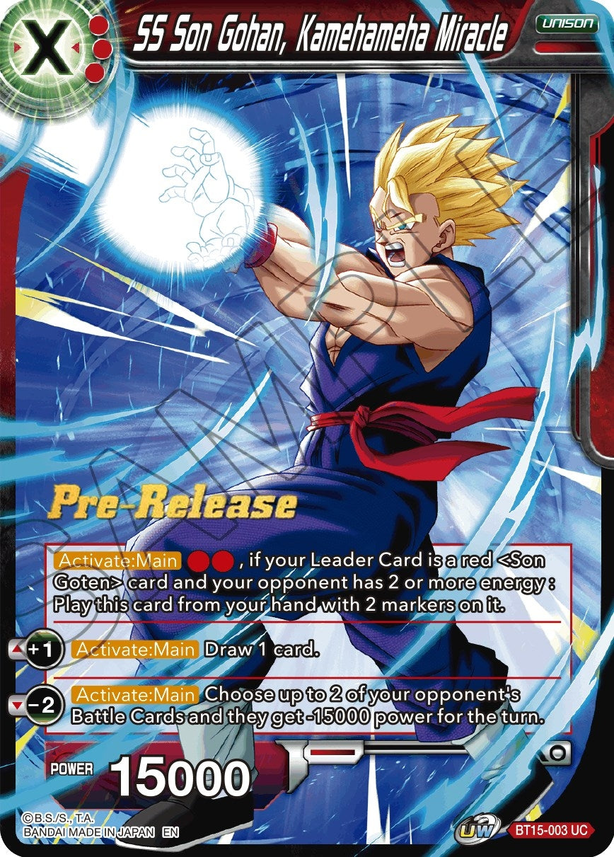 Image for SS Son Gohan, Kamehameha Miracle (Saiyan Showdown Pre-Release Cards) (BT15-003) - Dragon Ball Super: Masters