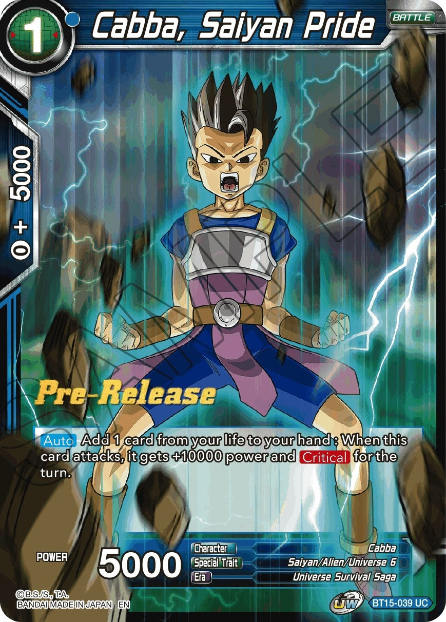 Image for Cabba, Saiyan Pride (Saiyan Showdown Pre-Release Cards) (BT15-039) - Dragon Ball Super: Masters