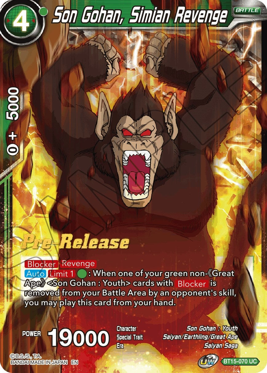 Image for Son Gohan, Simian Revenge (Saiyan Showdown Pre-Release Cards) (BT15-070) - Dragon Ball Super: Masters