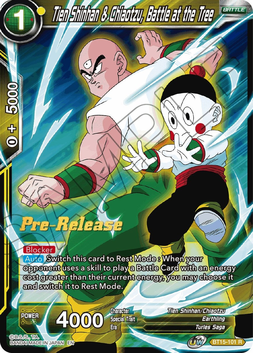 Image for Tien Shinhan & Chiaotzu, Battle at the Tree (Saiyan Showdown Pre-Release Cards) (BT15-101) - Dragon Ball Super: Masters