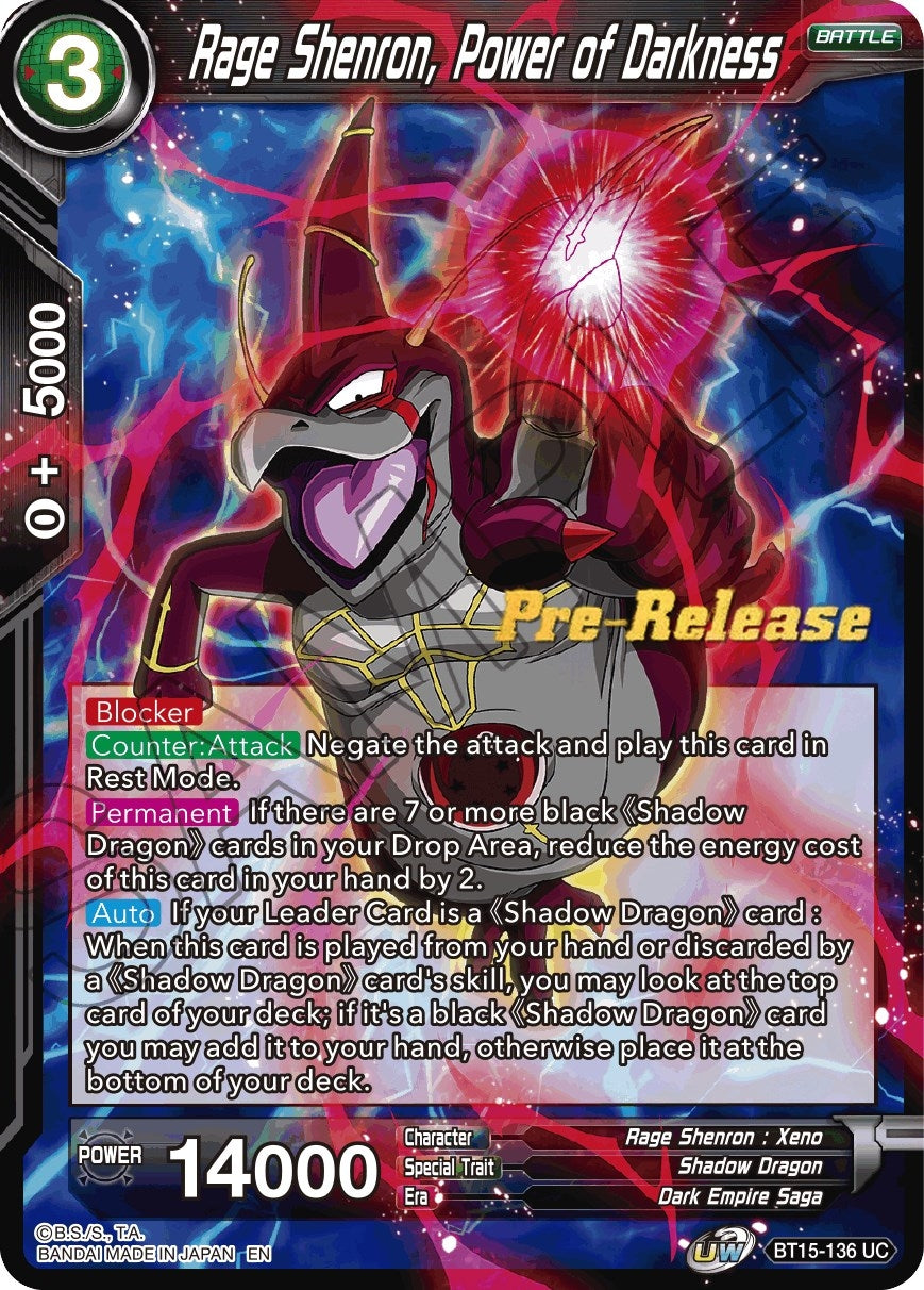 Image for Rage Shenron, Power of Darkness (Saiyan Showdown Pre-Release Cards) (BT15-136) - Dragon Ball Super: Masters