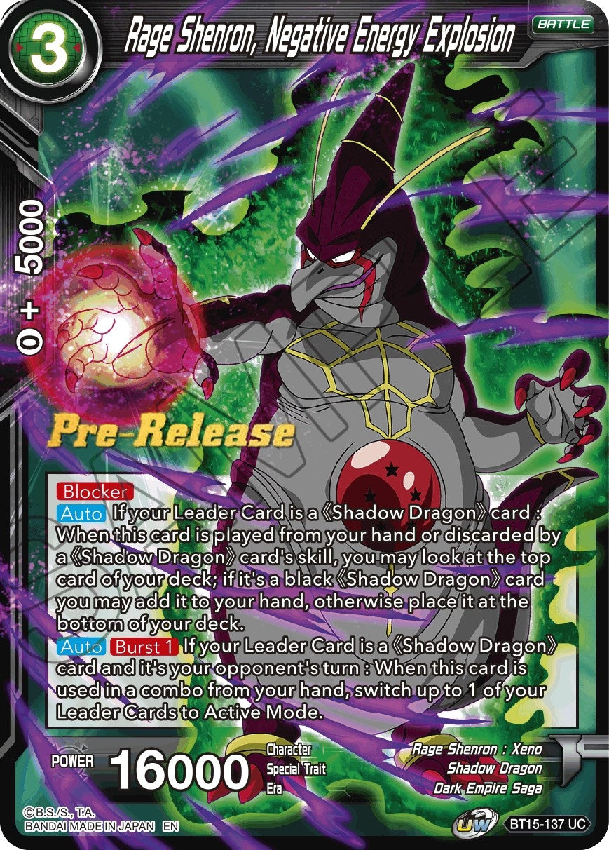 Image for Rage Shenron, Negative Energy Explosion (Saiyan Showdown Pre-Release Cards) (BT15-137) - Dragon Ball Super: Masters