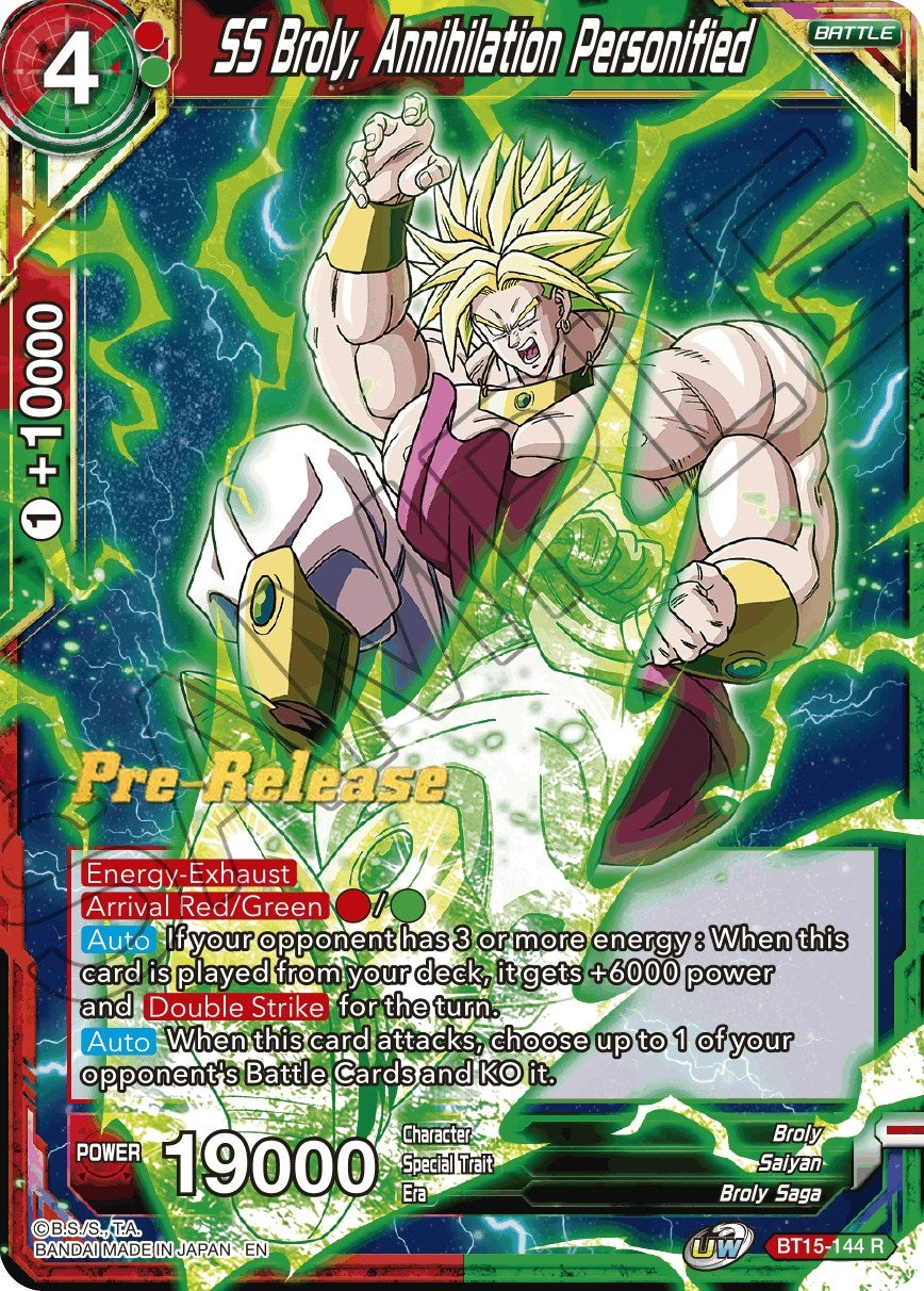 Image for SS Broly, Annihilation Personified (Saiyan Showdown Pre-Release Cards) (BT15-144) - Dragon Ball Super: Masters