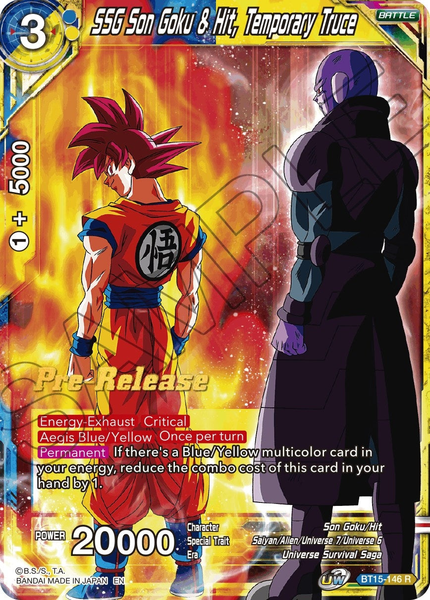 Image for SSG Son Goku & Hit, Temporary Truce (Saiyan Showdown Pre-Release Cards) (BT15-146) - Dragon Ball Super: Masters