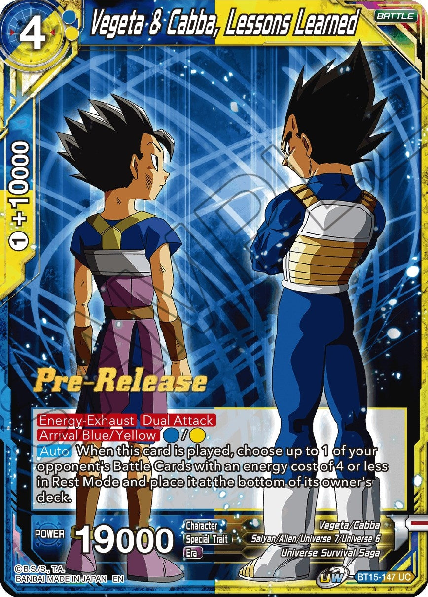Image for Vegeta & Cabba, Lessons Learned (Saiyan Showdown Pre-Release Cards) (BT15-147) - Dragon Ball Super: Masters