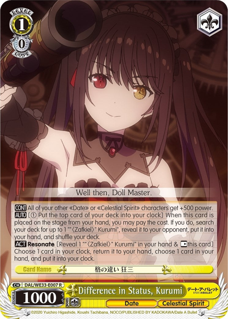 Image for Difference in Status, Kurumi (Date A Bullet) (DAL/WE33-E007 R) - Weiss Schwarz