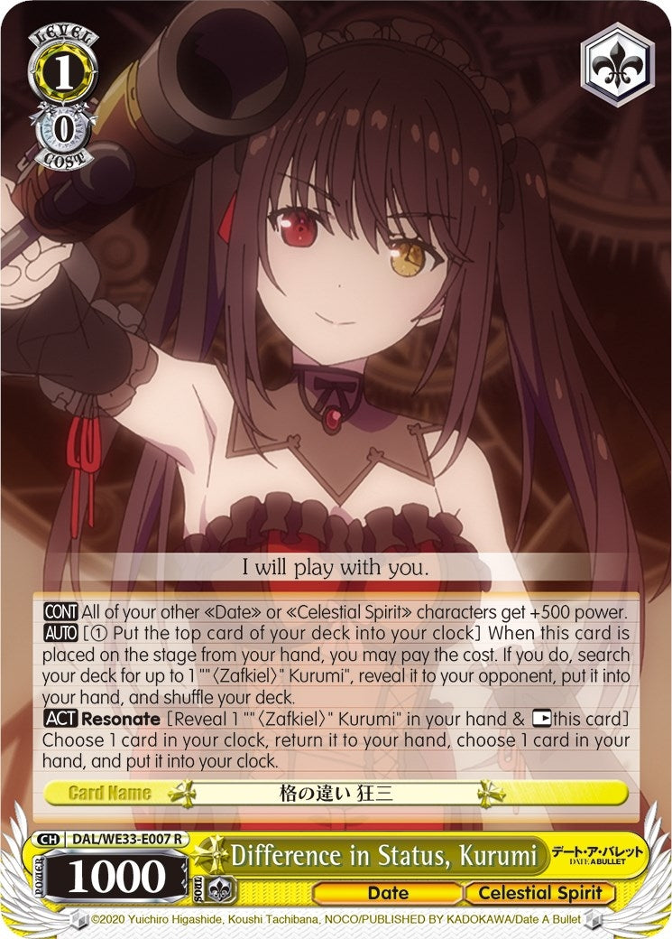 Image for Difference in Status, Kurumi (Parallel Foil) (Date A Bullet) (DAL/WE33-E007 R) - Weiss Schwarz