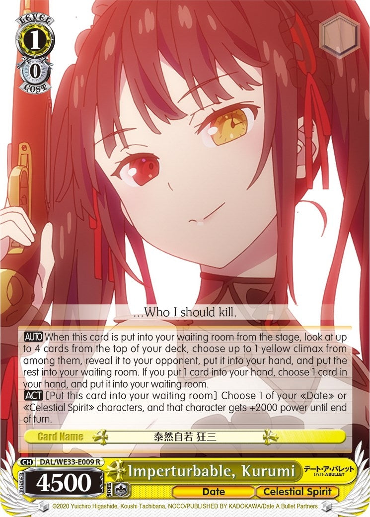 Image for Imperturbable, Kurumi (Parallel Foil) (Date A Bullet) (DAL/WE33-E009 R) - Weiss Schwarz