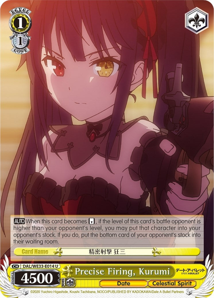 Image for Precise Firing, Kurumi (Parallel Foil) (Date A Bullet) (DAL/WE33-E014 U) - Weiss Schwarz
