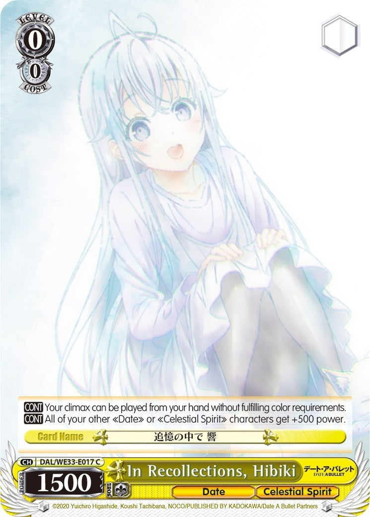 Image for In Recollections, Hibiki (Date A Bullet) (DAL/WE33-E017 C) - Weiss Schwarz