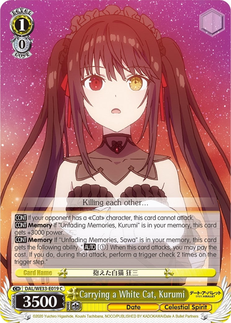 Image for Carrying a White Cat, Kurumi (Date A Bullet) (DAL/WE33-E019 C) - Weiss Schwarz