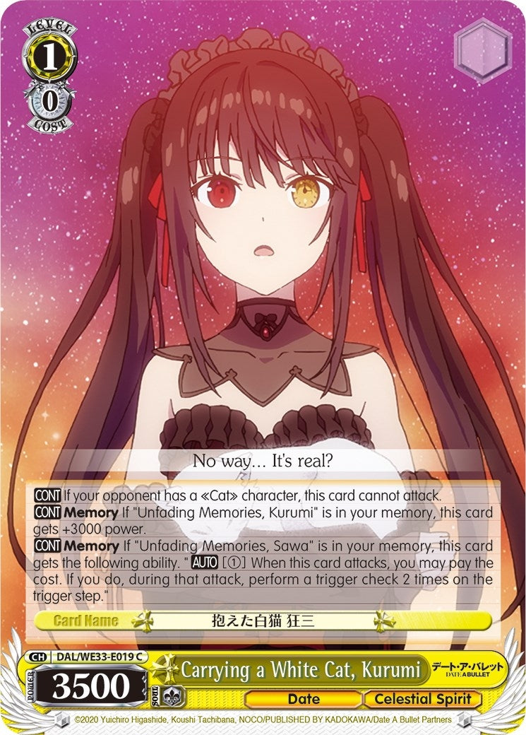 Image for Carrying a White Cat, Kurumi (Parallel Foil) (Date A Bullet) (DAL/WE33-E019 C) - Weiss Schwarz