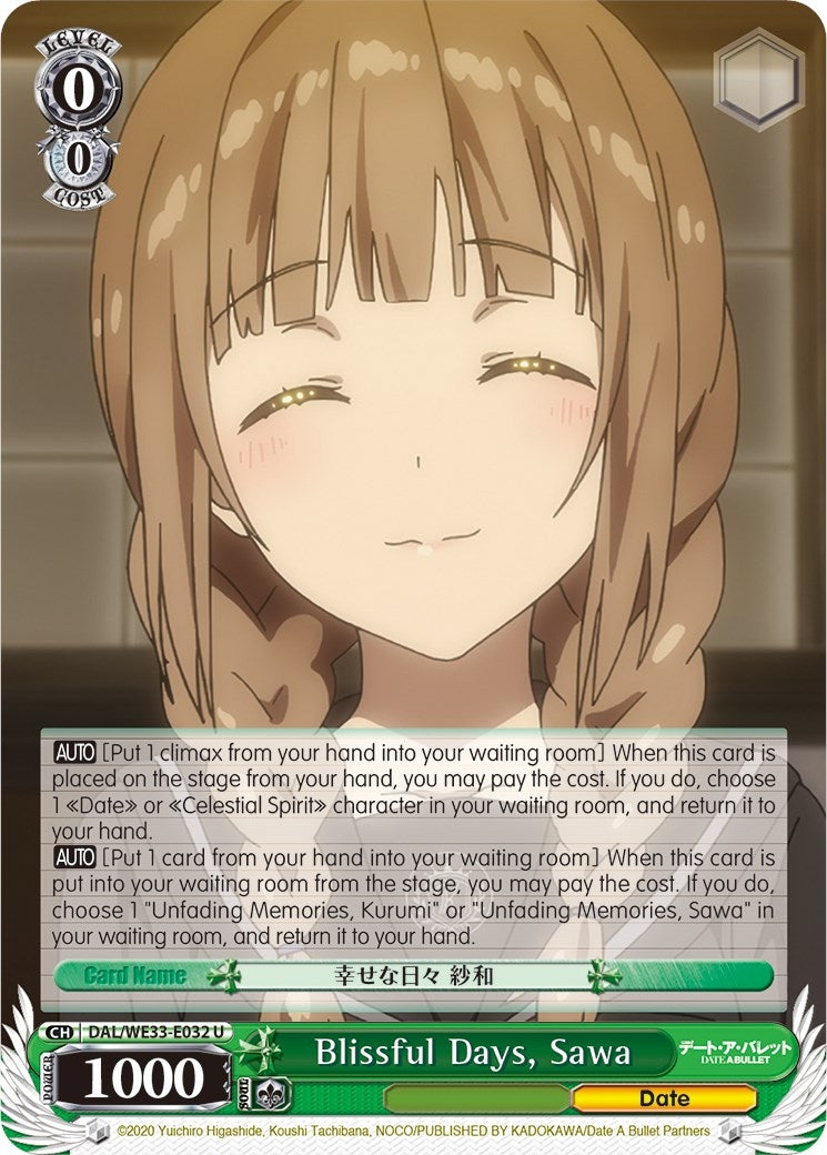 Image for Blissful Days, Sawa (Parallel Foil) (Date A Bullet) (DAL/WE33-E032 U) - Weiss Schwarz