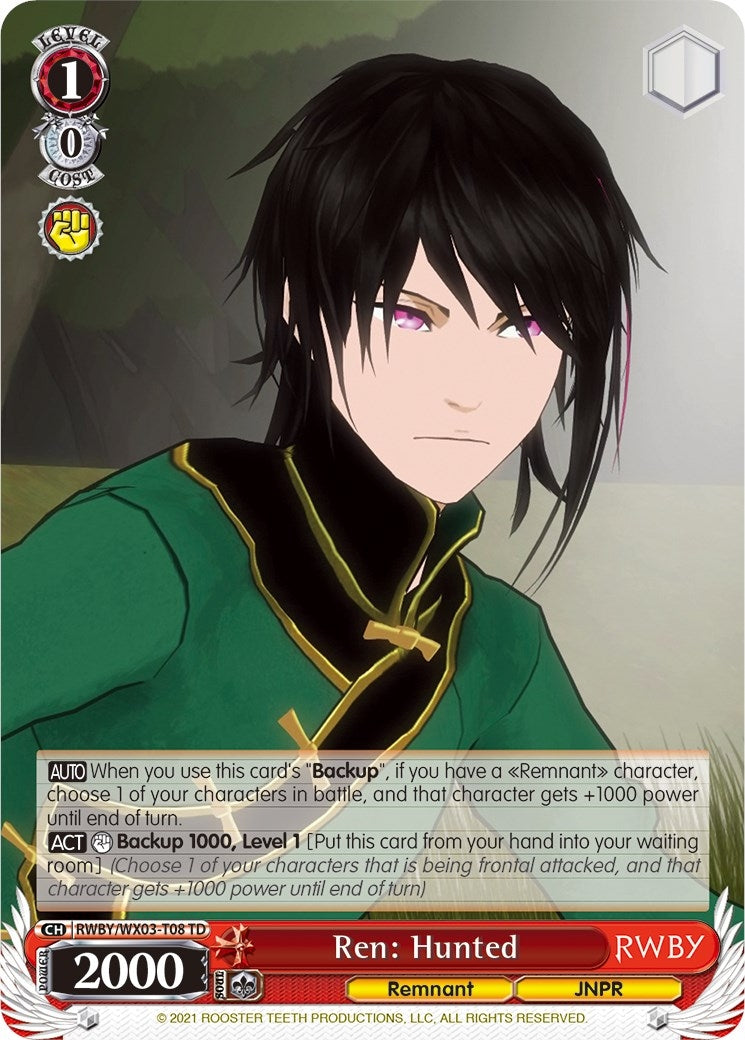 Image for Ren: Hunted (RWBY) (RWBY/WX03-T08 TD) - Weiss Schwarz