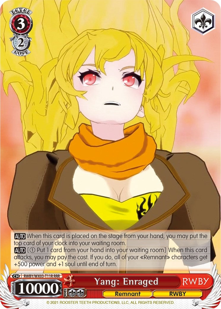 Image for Yang: Enraged (RRR) (RWBY) (RWBY/WX03-T11R RRR) - Weiss Schwarz