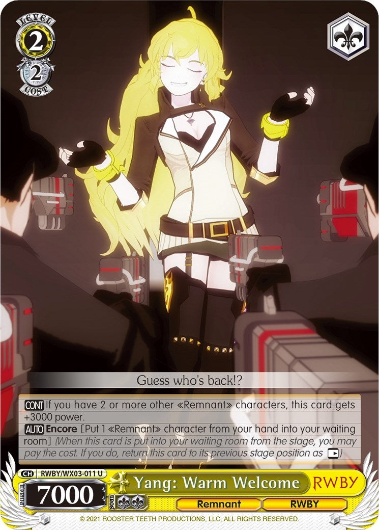 Image for Yang: Warm Welcome (RWBY) (RWBY/WX03-011 U) - Weiss Schwarz