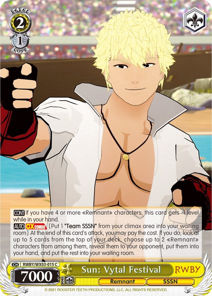 Image for Sun: Vytal Festival (RWBY) (RWBY/WX03-015 C) - Weiss Schwarz