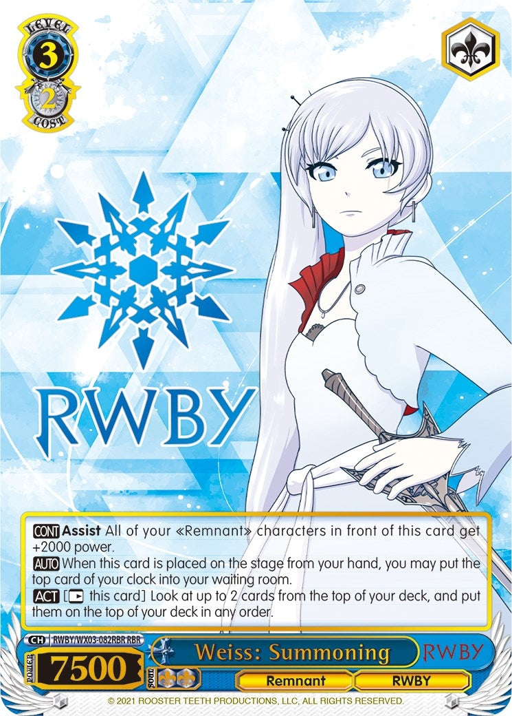 Image for Weiss: Summoning (RBR) (RWBY) (RWBY/WX03-082RBR RBR) - Weiss Schwarz