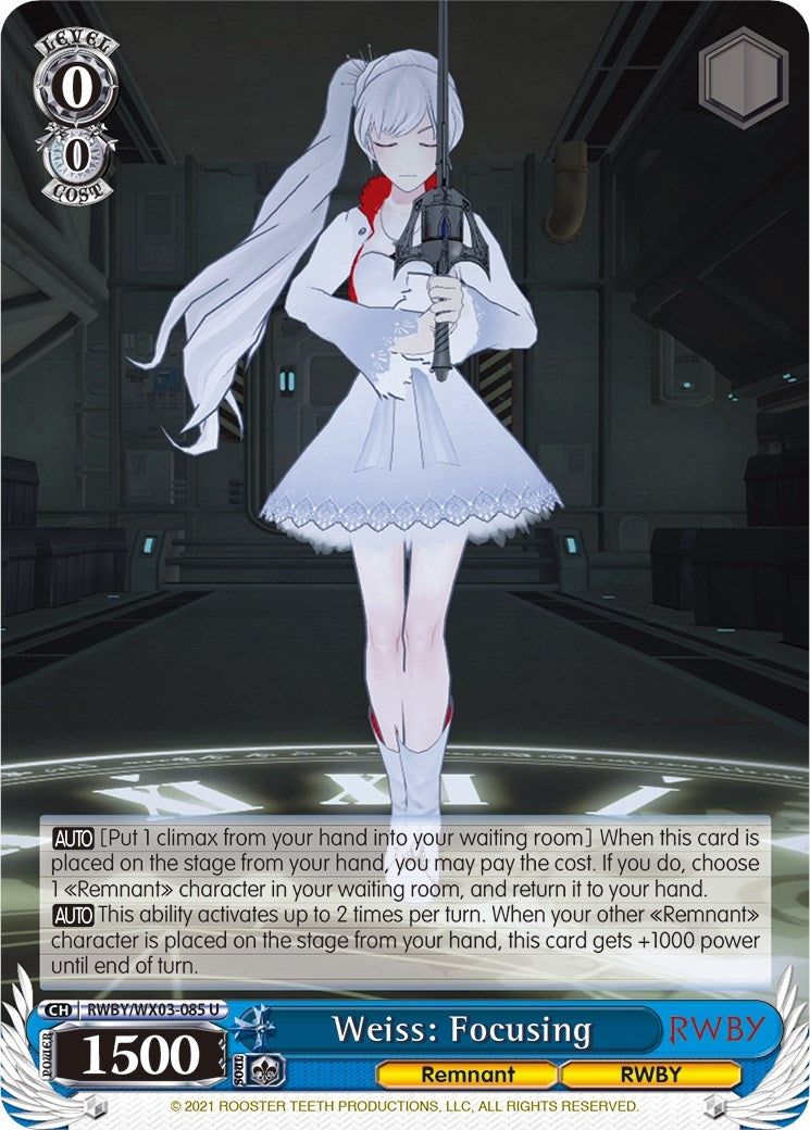 Image for Weiss: Focusing (RWBY) (RWBY/WX03-085 U) - Weiss Schwarz