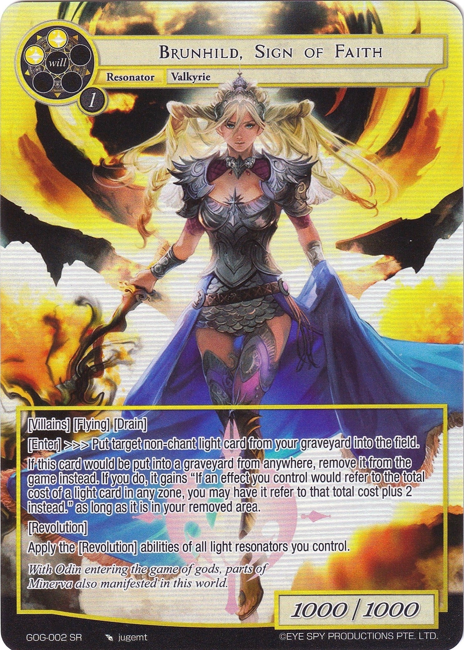 Image for Brunhild, Sign of Faith (Full Art) (Game of Gods) (GOG-002) - Force of Will