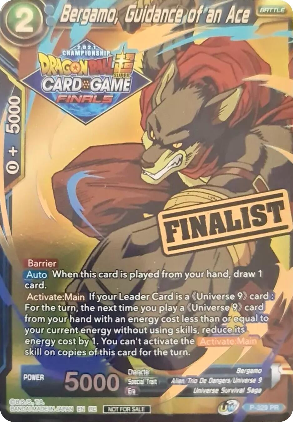 Image for Bergamo, Guidance of an Ace (Championship 2021 Vault Set) (Finalist Gold Stamped) (Promotion Cards) (P-329) - Dragon Ball Super: Masters