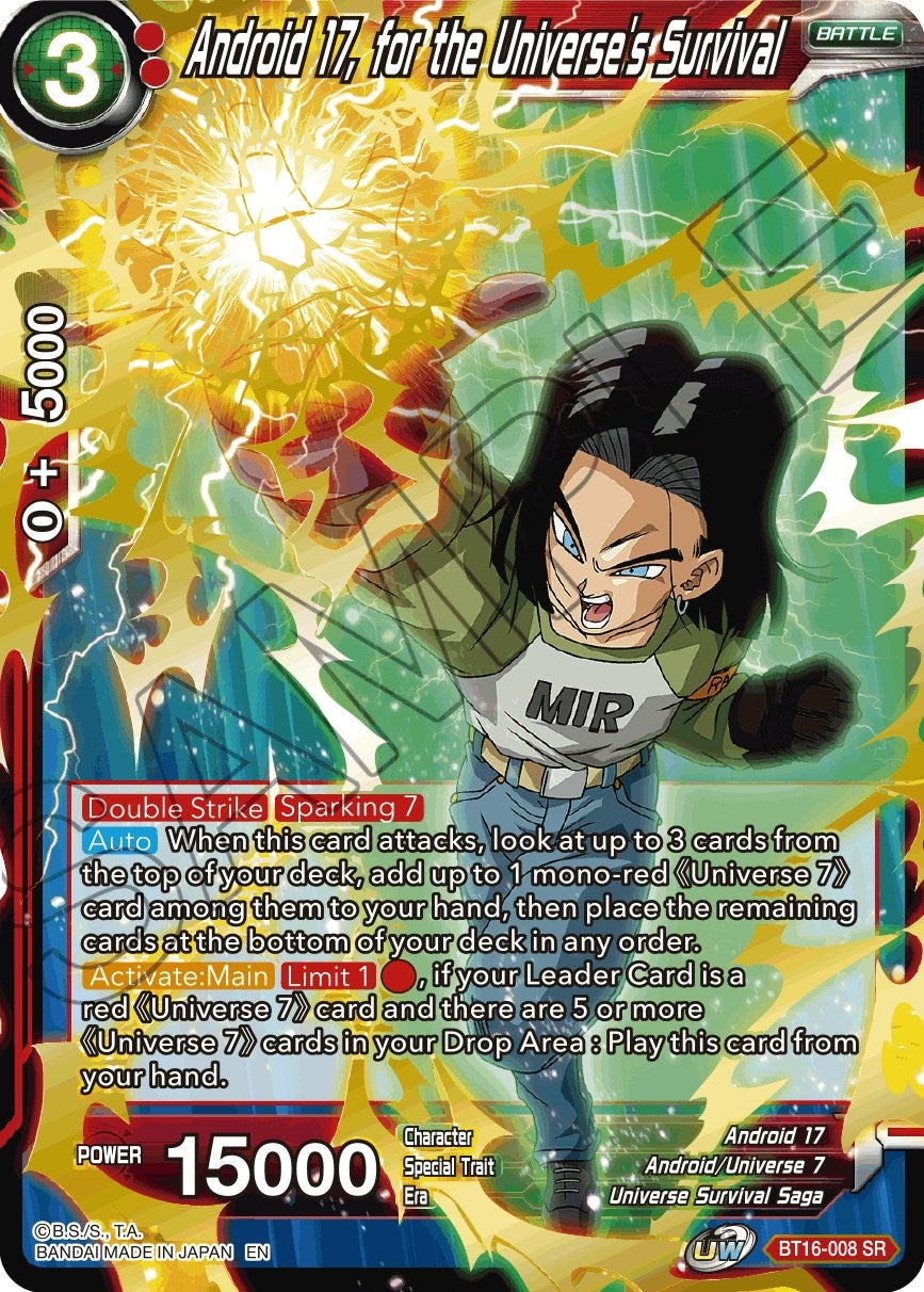 Image for Android 17, for the Universe's Survival (Realm of the Gods) (BT16-008) - Dragon Ball Super: Masters