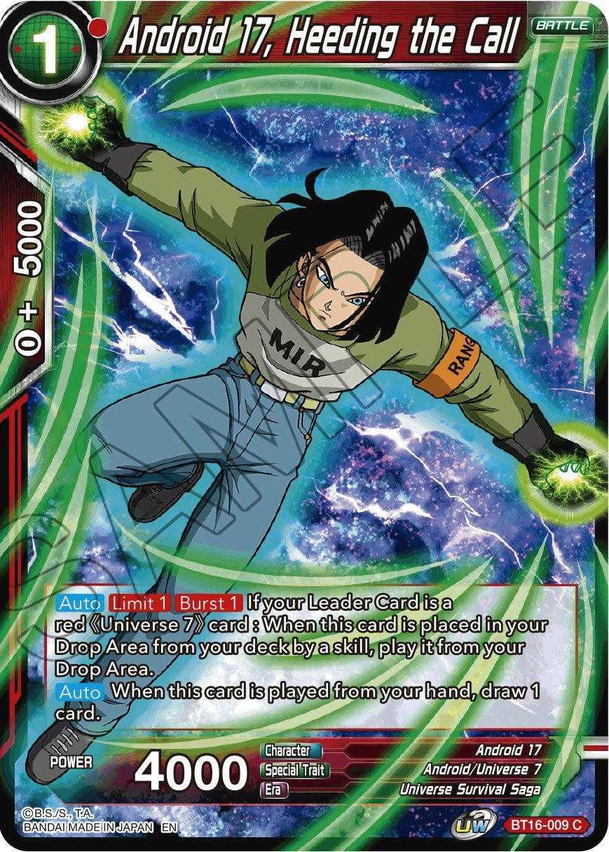 Image for Android 17, Heeding the Call (Realm of the Gods) (BT16-009) - Dragon Ball Super: Masters
