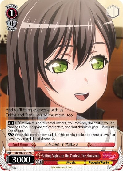 Image for Setting Sights on the Contest, Tae Hanazono (Parallel Foil) (Poppin’Party x Roselia) (BD/WE35-E17 C) - Weiss Schwarz