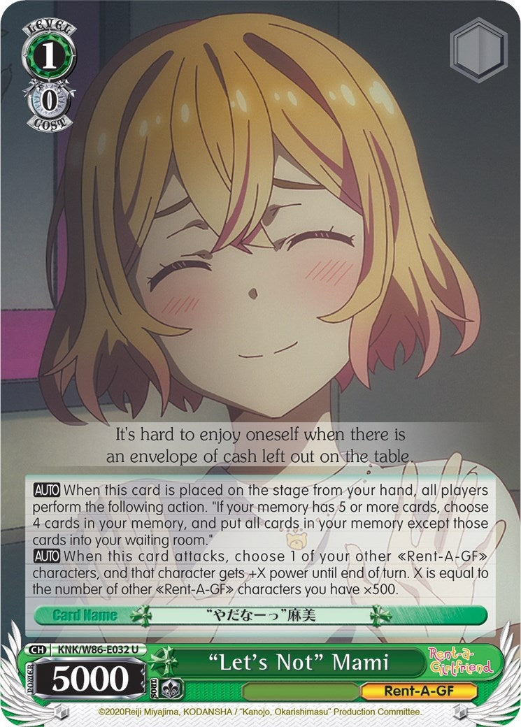 Image for "Let's Not" Mami (Rent-A-Girlfriend) (KNK/W86-E032 U) - Weiss Schwarz