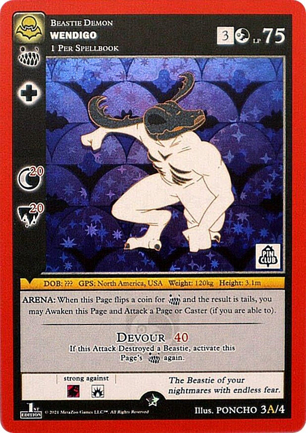 Image for Wendigo - 3A (Pin Club Nightfall Mystery Collection 1st Edition) (Miscellaneous Promos) (3A/4) - MetaZoo