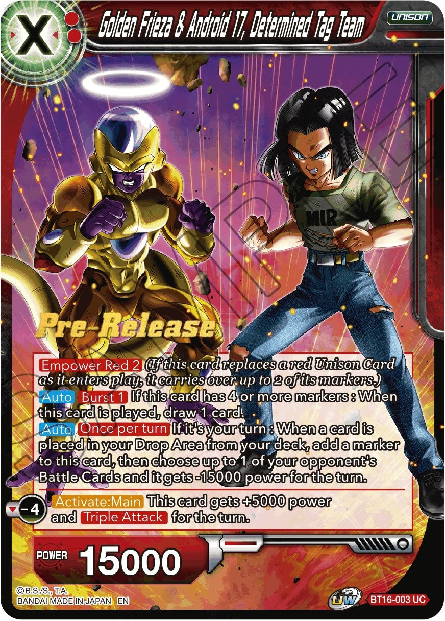 Image for Golden Frieza & Android 17, Determined Tag Team (Realm of the Gods Pre-Release Cards) (BT16-003) - Dragon Ball Super: Masters