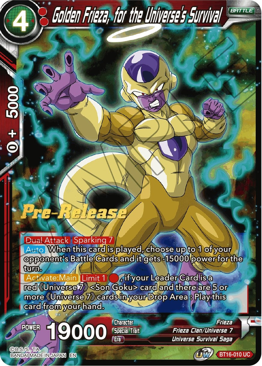 Image for Golden Frieza, for the Universe's Survival (Realm of the Gods Pre-Release Cards) (BT16-010) - Dragon Ball Super: Masters