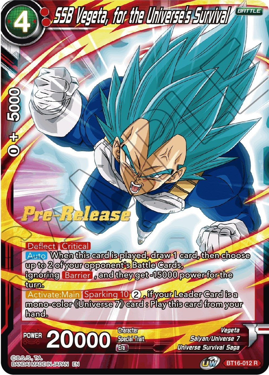 Image for SSB Vegeta, for the Universe's Survival (Realm of the Gods Pre-Release Cards) (BT16-012) - Dragon Ball Super: Masters