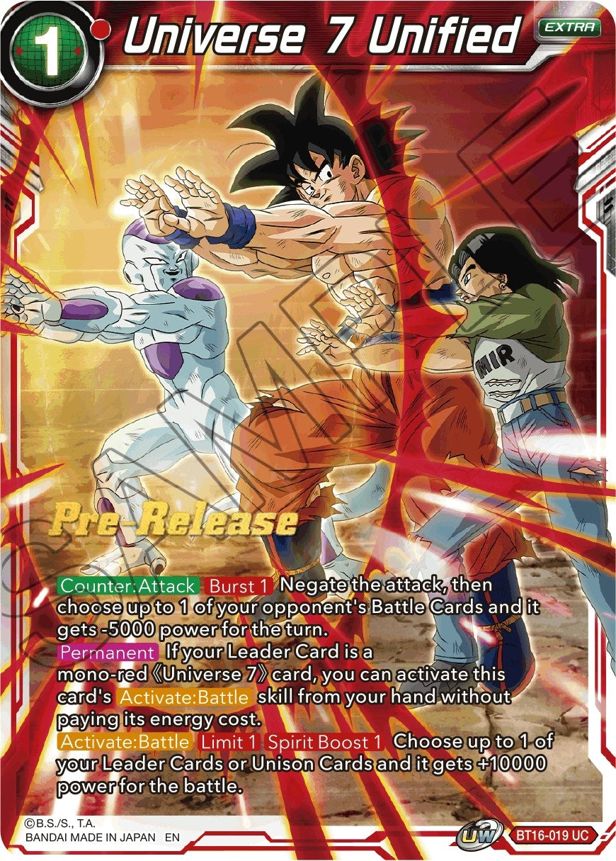 Image for Universe 7 Unified (Realm of the Gods Pre-Release Cards) (BT16-019) - Dragon Ball Super: Masters