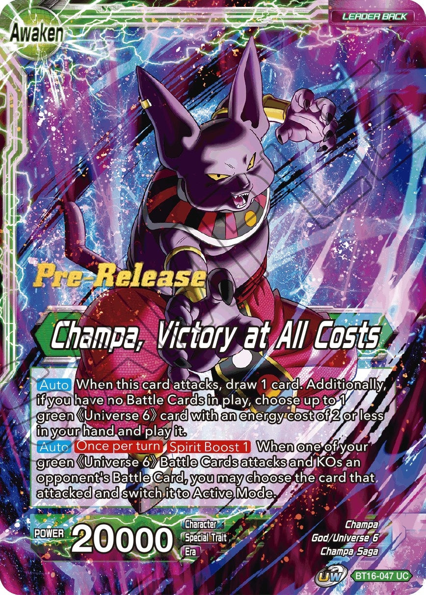 Image for Champa // Champa, Victory at All Costs (Realm of the Gods Pre-Release Cards) (BT16-047) - Dragon Ball Super: Masters