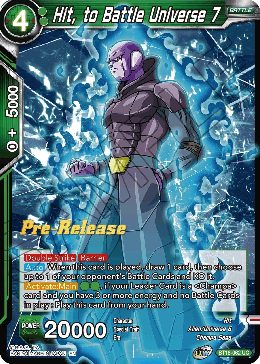 Image for Hit, to Battle Universe 7 (Realm of the Gods Pre-Release Cards) (BT16-062) - Dragon Ball Super: Masters