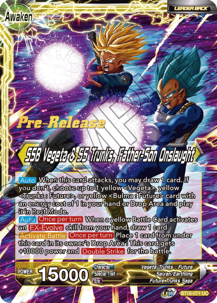 Image for Trunks // SSB Vegeta & SS Trunks, Father-Son Onslaught (Realm of the Gods Pre-Release Cards) (BT16-071) - Dragon Ball Super: Masters