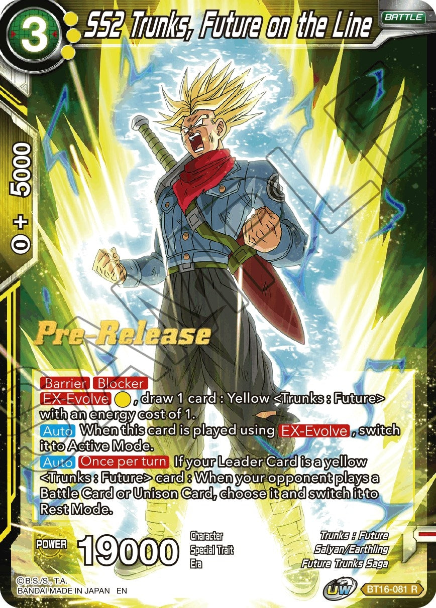 Image for SS2 Trunks, Future on the Line (Realm of the Gods Pre-Release Cards) (BT16-081) - Dragon Ball Super: Masters