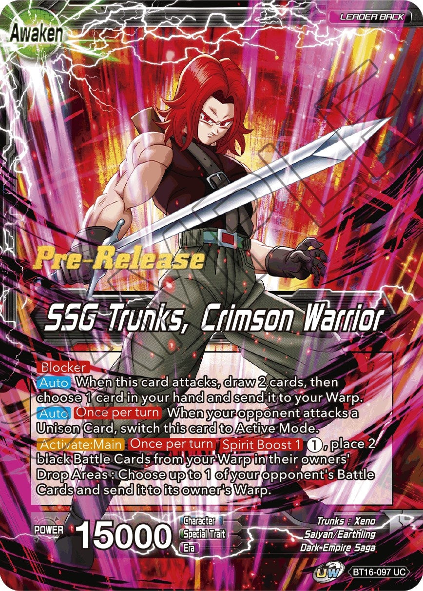 Image for Trunks // SSG Trunks, Crimson Warrior (Realm of the Gods Pre-Release Cards) (BT16-097) - Dragon Ball Super: Masters