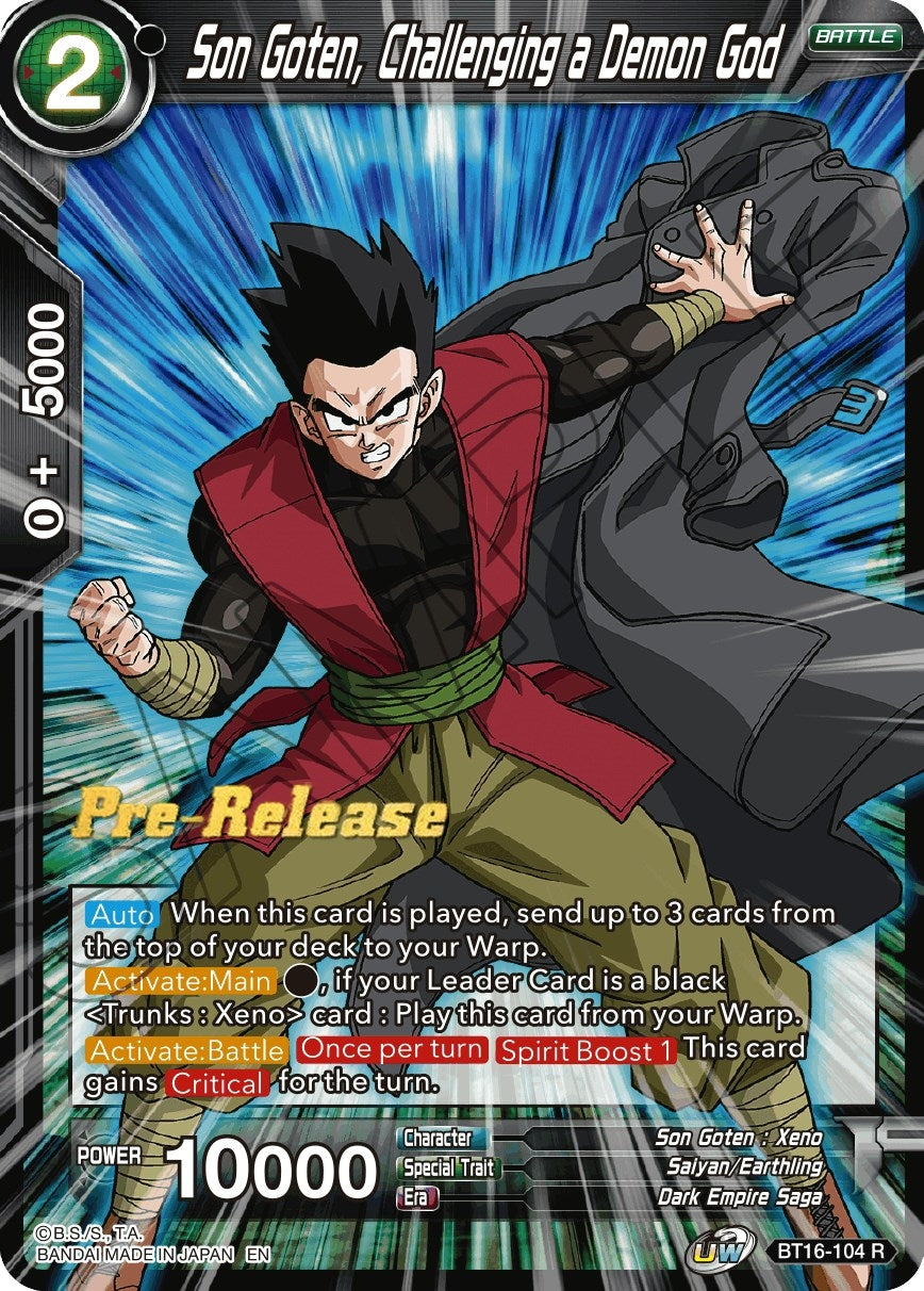 Image for Son Goten, Challenging a Demon God (Realm of the Gods Pre-Release Cards) (BT16-104) - Dragon Ball Super: Masters