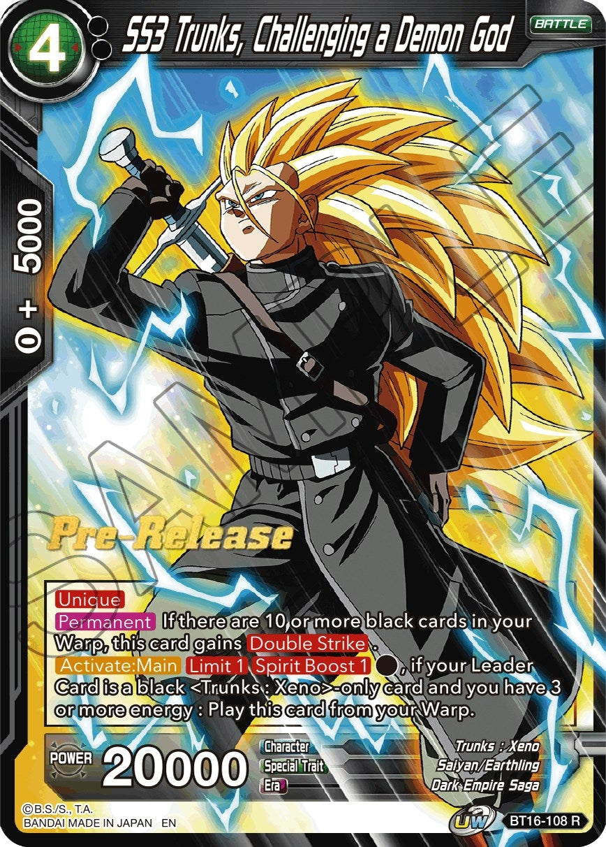 Image for SS3 Trunks, Challenging a Demon God (Realm of the Gods Pre-Release Cards) (BT16-108) - Dragon Ball Super: Masters