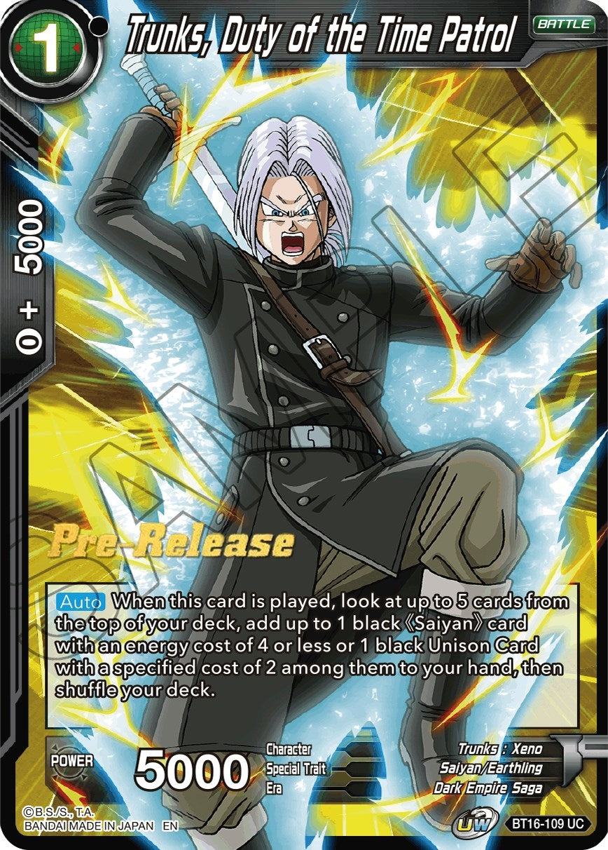 Image for Trunks, Duty of the Time Patrol (Realm of the Gods Pre-Release Cards) (BT16-109) - Dragon Ball Super: Masters