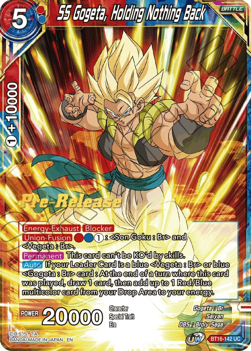 Image for SS Gogeta, Holding Nothing Back (Realm of the Gods Pre-Release Cards) (BT16-142) - Dragon Ball Super: Masters