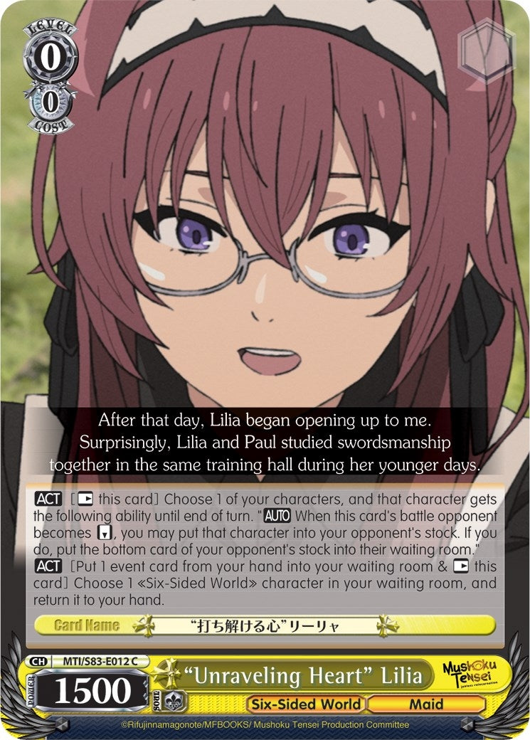 Image for "Unraveling Heart" Lilia (Mushoku Tensei: Jobless Reincarnation) (MTI/S83-E012 C) - Weiss Schwarz
